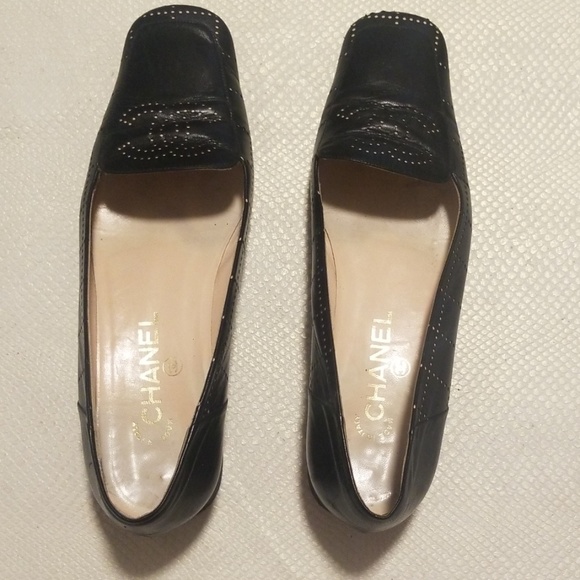 Chanel black square toe loafers flats size 38/US 7 - Picture 2 of 8